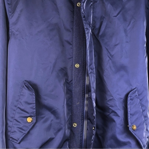 EUC- Zara Man Hooded Varsity Stripe Inside Navy Blue Bomber Jacket Size Large - Picture 8 of 16